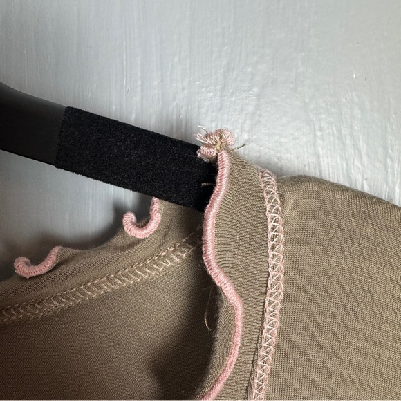 VTG Coquette Top Sz L Demure Romantic Fairy Lettuce Hem Y2K Sage Green Baby Pink - Picture 6 of 13